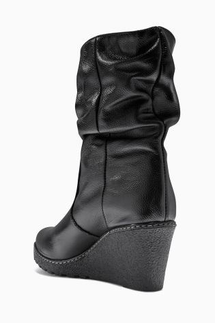 Black Crepe Wedge Ankle Boots